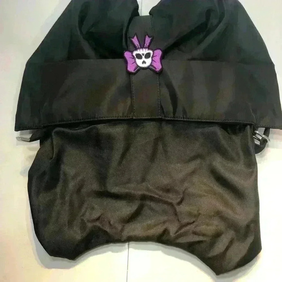 Unbranded Black Satin Bow Adjustable Crossbody Shoulder Bag Purple Skull Patch - Picture 8 of 15